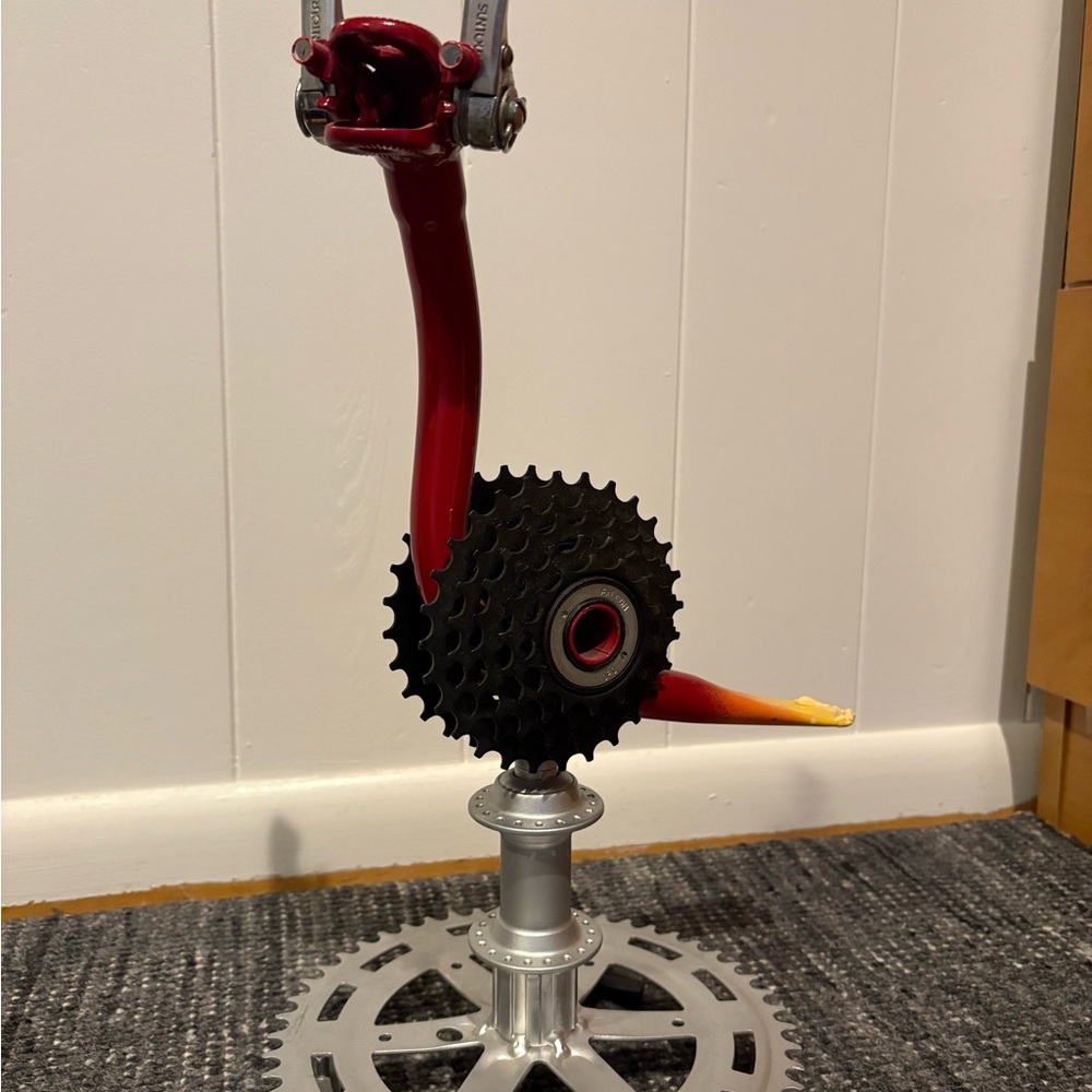 Unique Red and Silver Bicycle Art Sculpture
